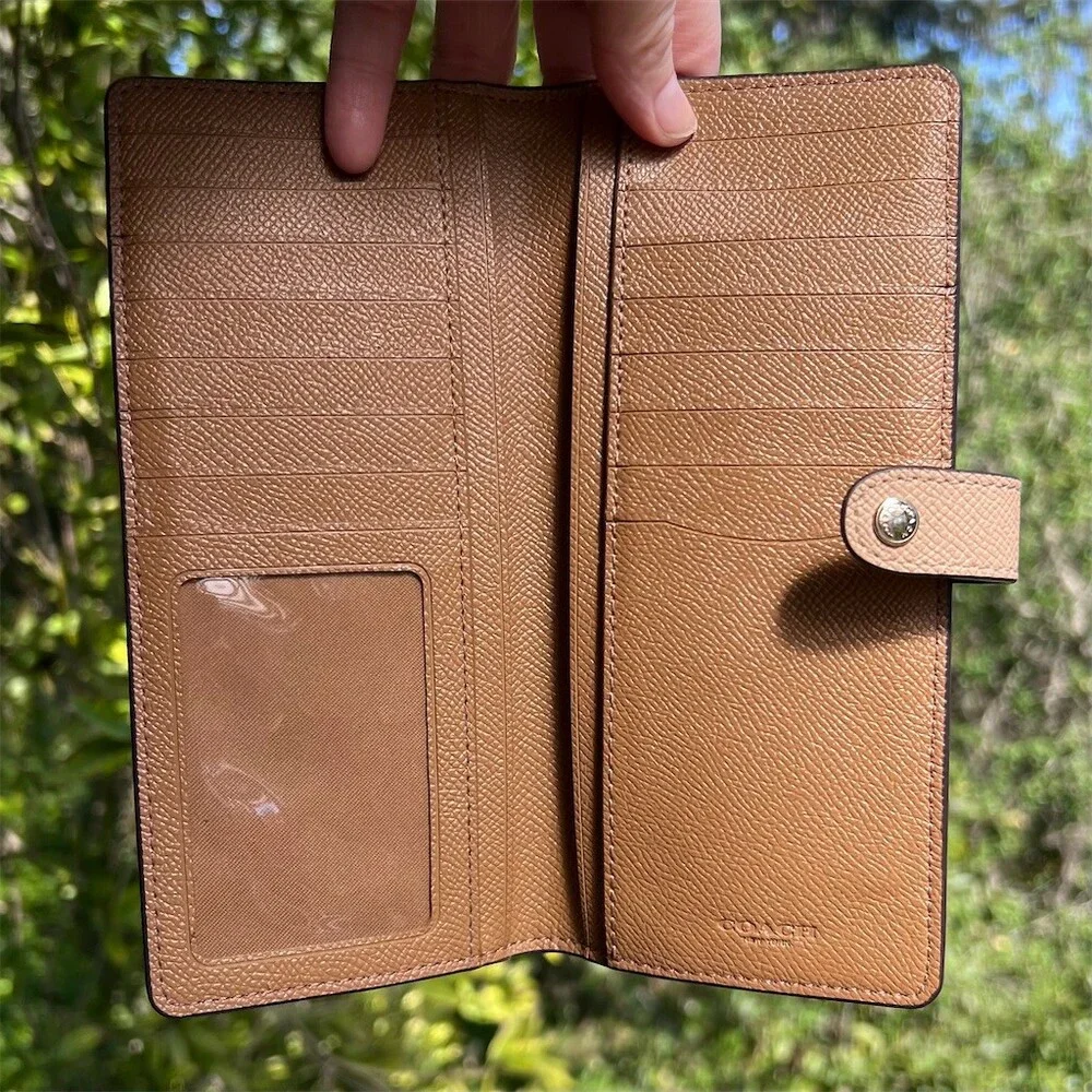 COACH Slim Long Bifold Snap Leather Wallet Tan/Taupe w Gold Hardware AUTHENTIC - Picture 3 of 6